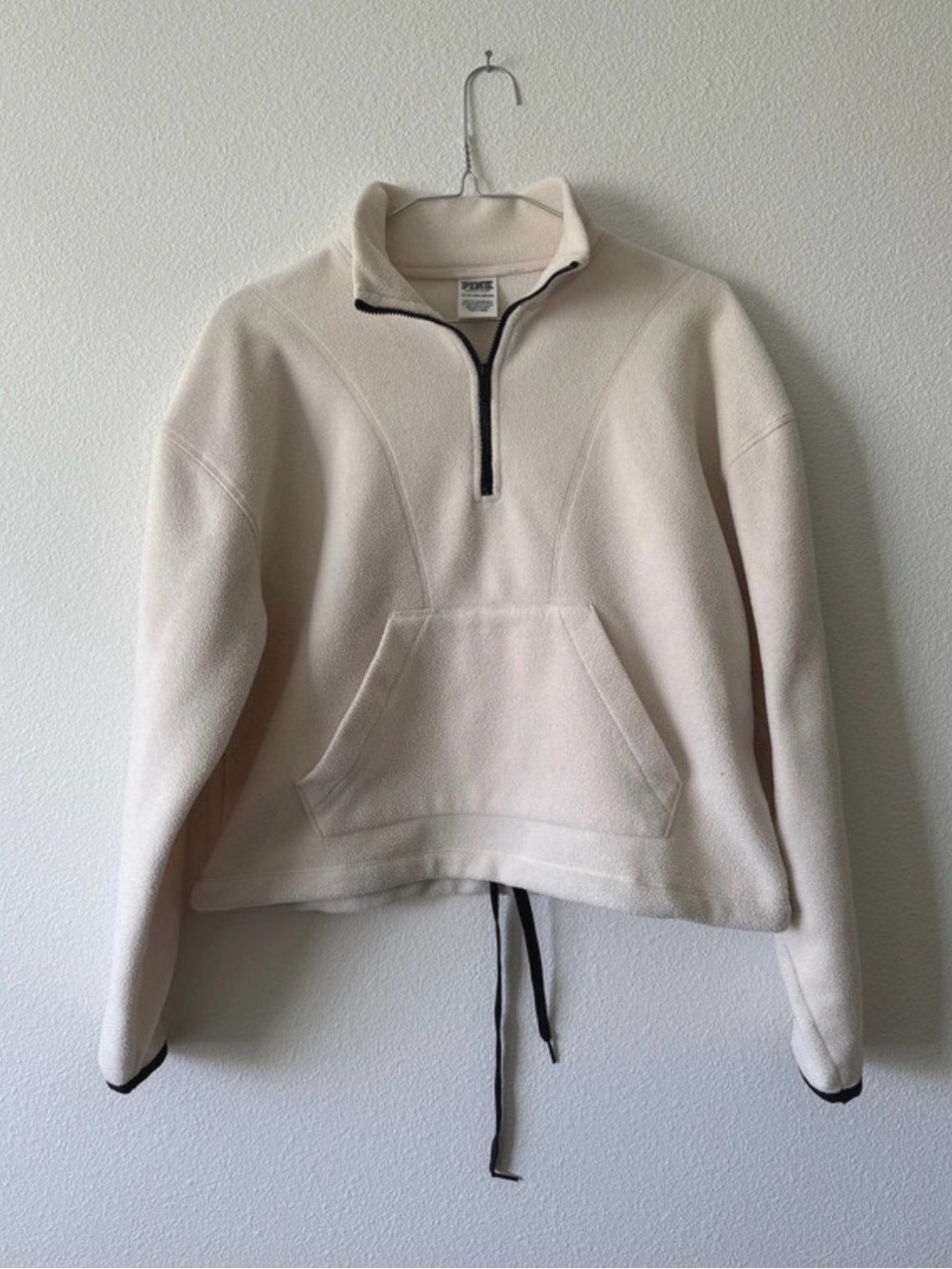 PINK Semi-Cropped Cream Fleece Pullover